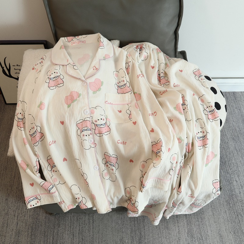 Cute cartoon mikko pajamas for girls in spring and autumn, cloud cotton long-sleeved, sweet student and Internet celebrity home wear set for summer pic 25