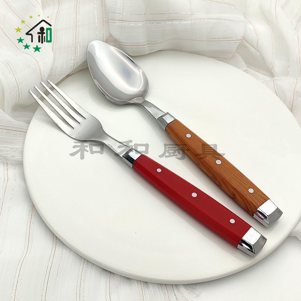 亚马逊跨境不锈钢餐具防木纹牛排刀叉勺16件套酒店西餐具礼盒套装详情12