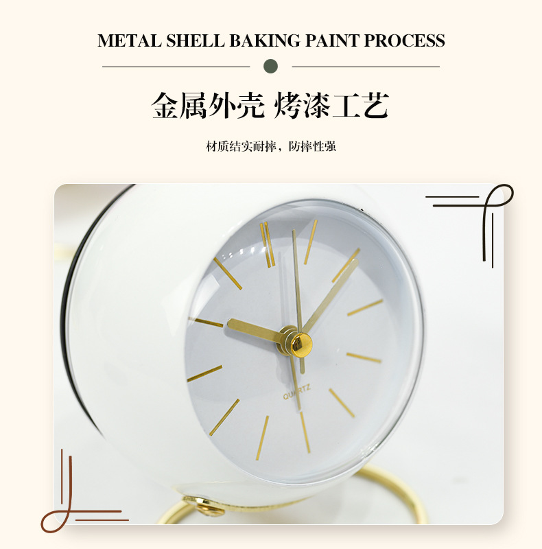 金属支架闹钟跨镜专供桌面创意时钟静音夜灯圆环底座床头台钟摆件详情7