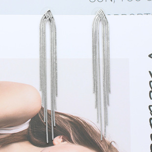 原创宽条瀑布爪链耳环欧美夸张批发耳饰镶钻长款流苏耳坠跨境饰品详情6