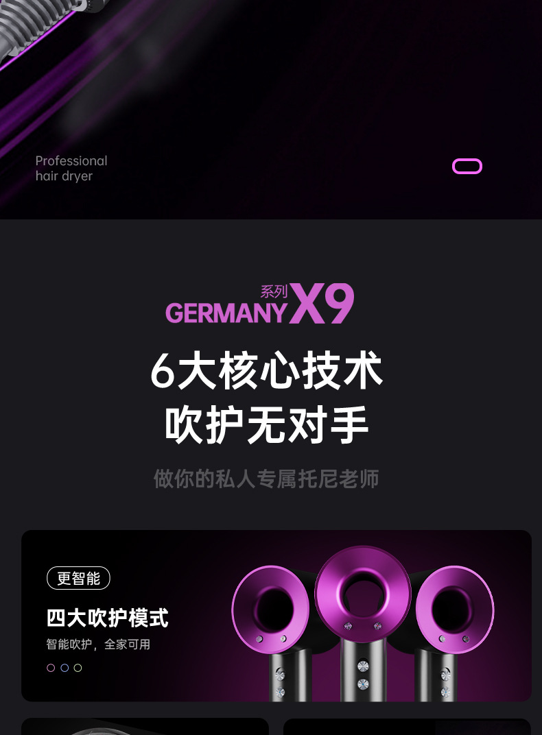 跨境新款电吹风机家用负离子护发速干发廊大风力恒温吹风筒不伤发详情4