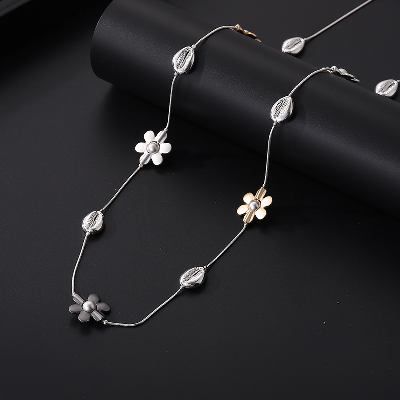 跨境专供女士长款毛衣链花朵撞色时尚简约风亚马逊热销金属项链详情11