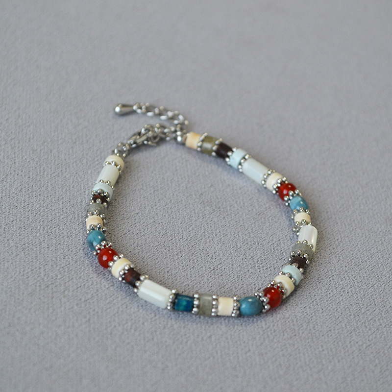 法式小众设计文艺复古时尚简约彩色真石串珠叠带个性气质细手链女详情10