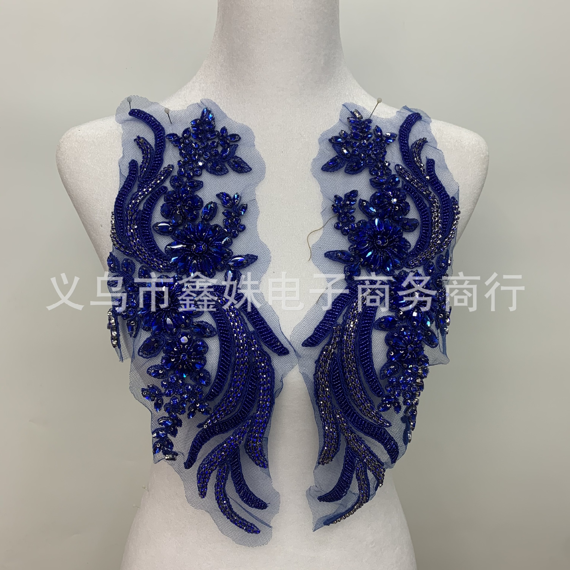 金AB手工钉珠蕾丝凤尾对花 婚纱礼服贴花详情13