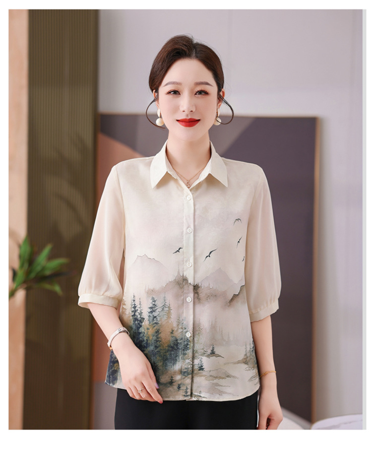 中老年人夏装女衬衫奶奶真丝衬衣老人衣服妈妈桑蚕丝休闲T恤上衣详情3