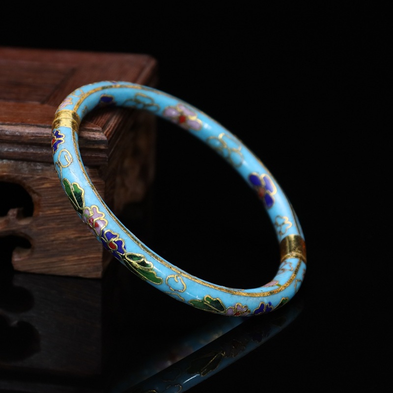 Beijing Cloisonne vintage collectibles, classical ethnic style copper body cloisonne enamel jewelry open bracelet pic 10