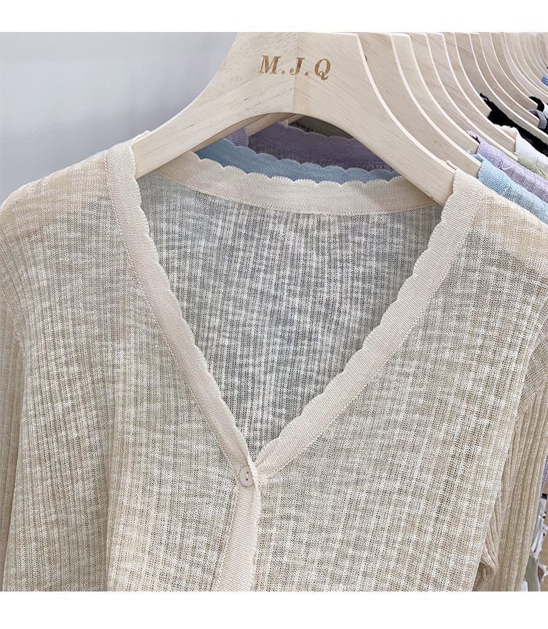 针织冰丝开衫长袖夏季黑色春秋薄款外搭短款空调衫披肩上衣女详情7