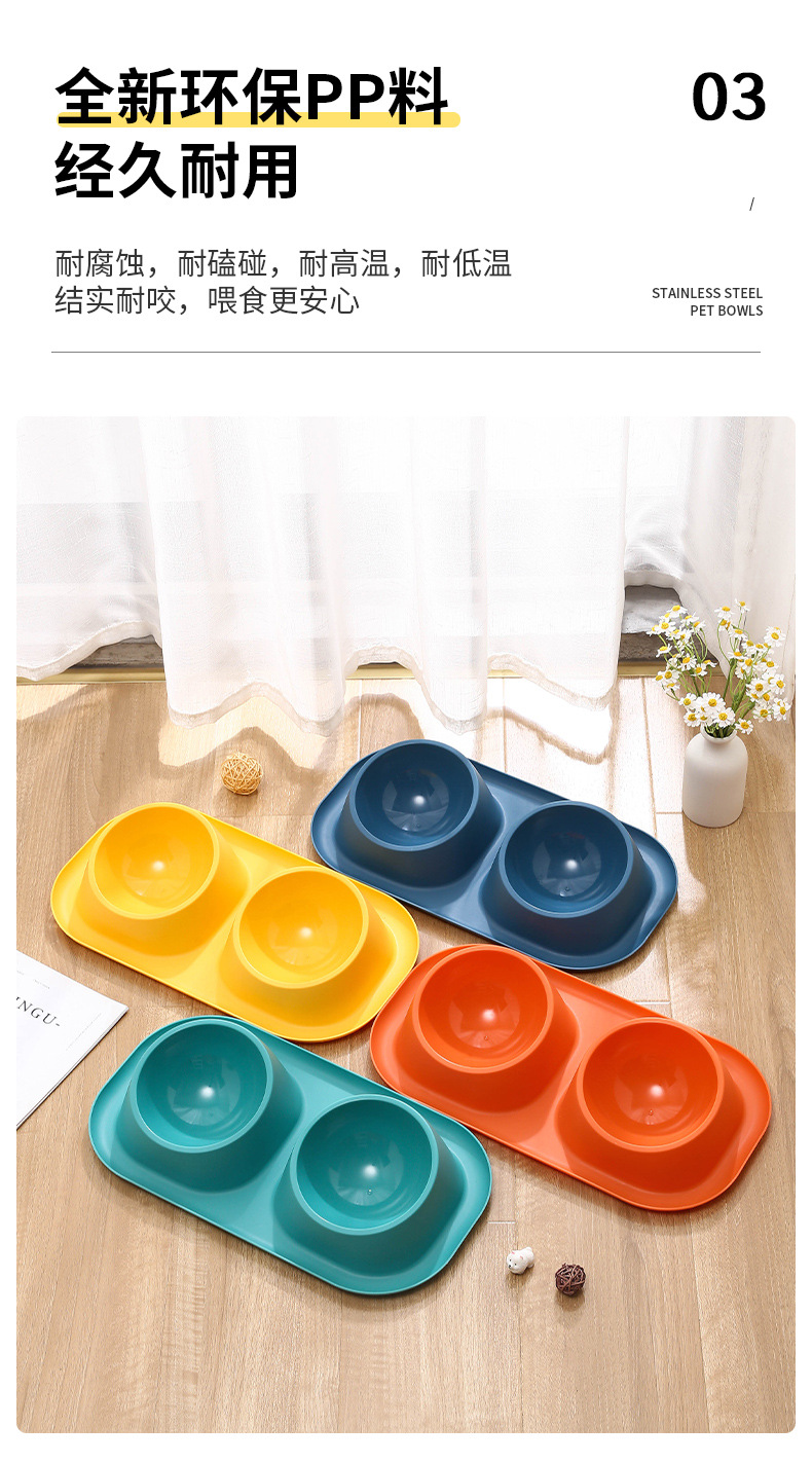 Tilted pet bowl, simple stainless steel double bowl, pet cervical vertebrae protection, termite prevention, healthy food ware, water bowl, easy to clean pic 8