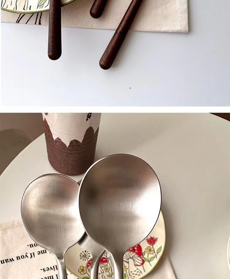仿胡桃木柄简约质感不锈钢勺子叉子套装家用西餐餐勺高颜值餐具详情5