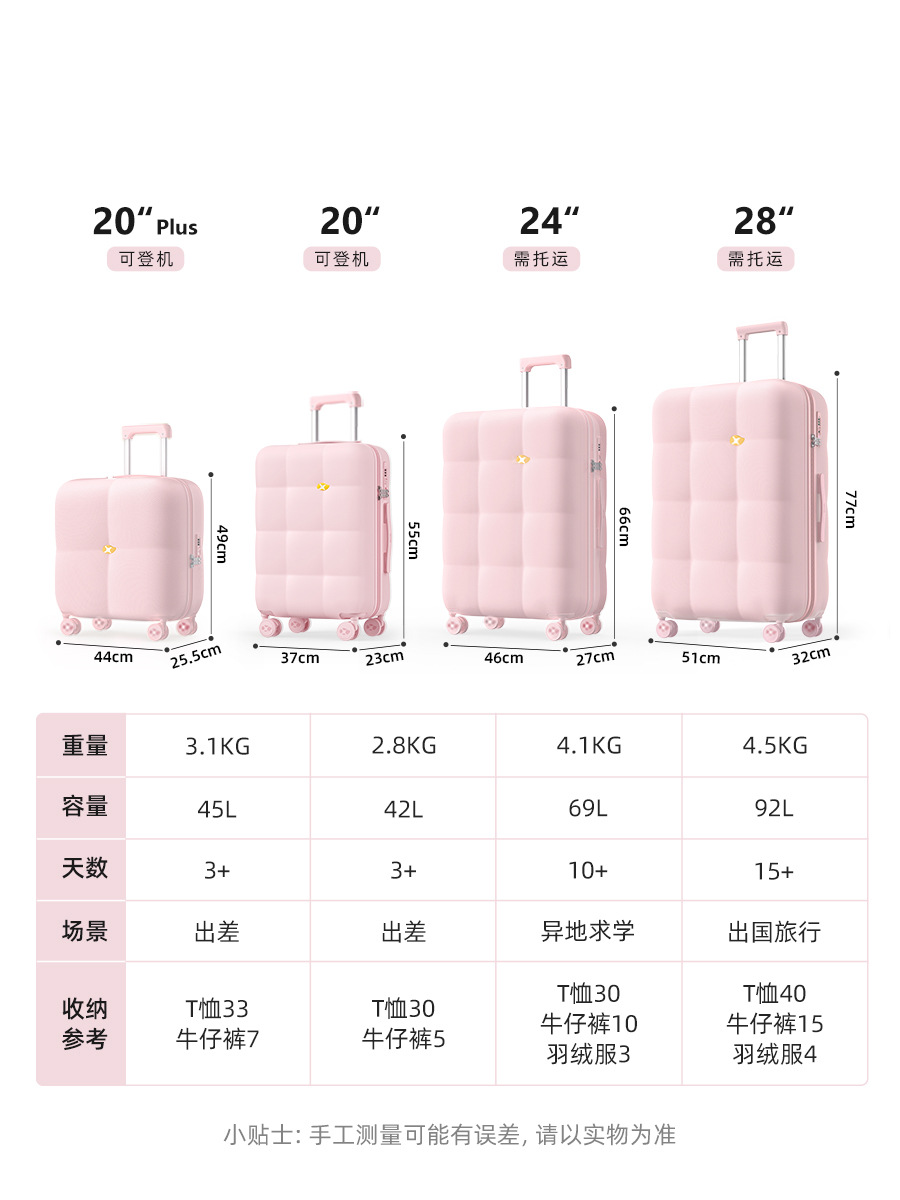 跨境网红三件套20/24/28寸时尚新潮拉杠箱耐摔耐磨马卡龙色密码箱详情4