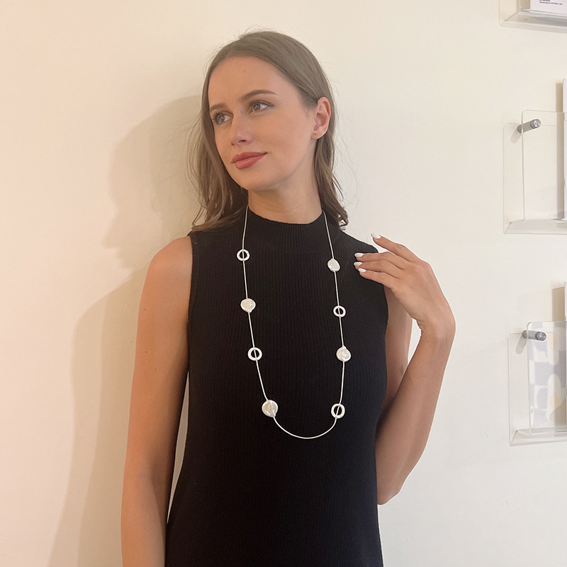 跨境专供长款毛衣链外贸新款欧美时尚简约珍珠女士高级感调节项链详情5