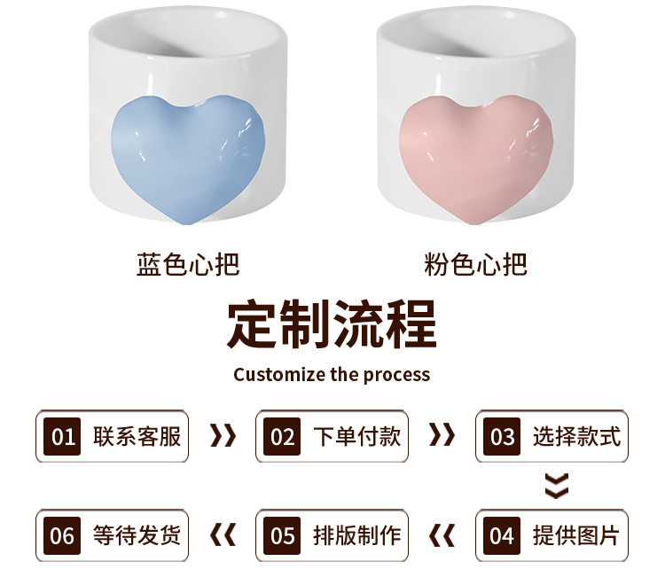 创意爱心塑料手柄马克杯 DIY桃心手柄陶瓷水杯 节日礼物定制 来图印制个性化马克杯详情3