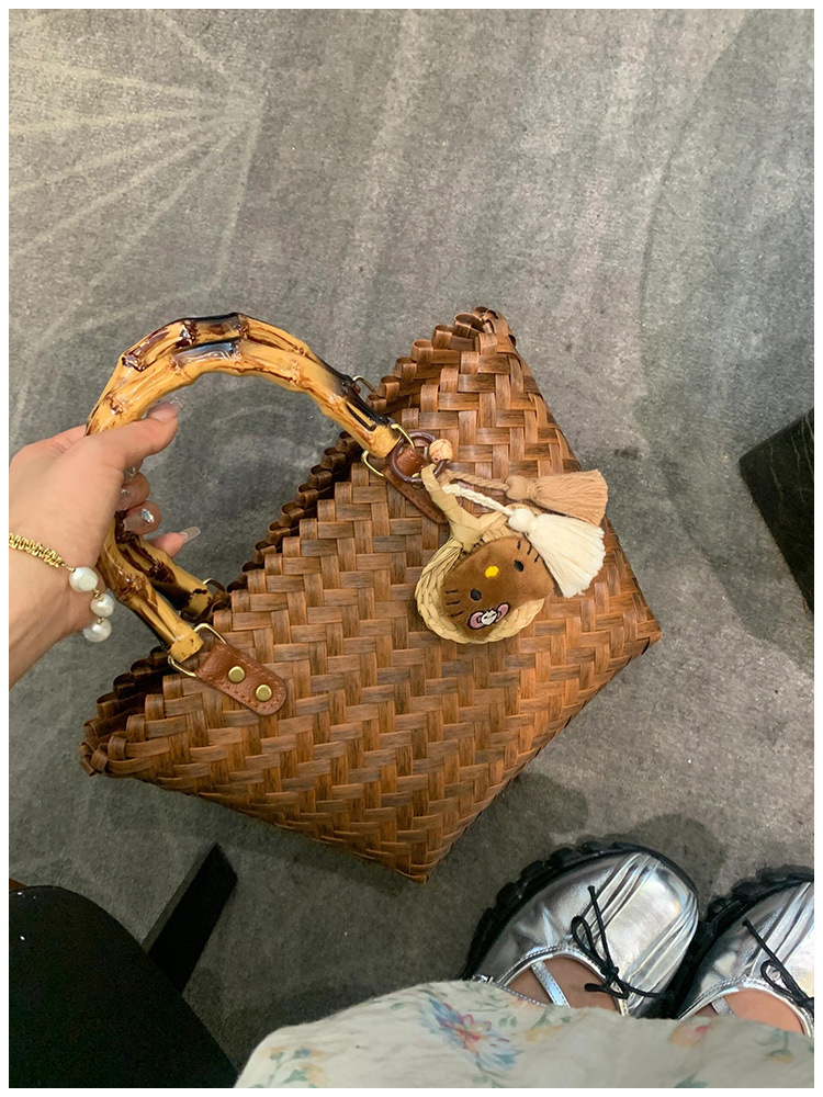包包女2024新款藤编手提包竹节草编包纯手工竹编托特包复古沙滩包详情9