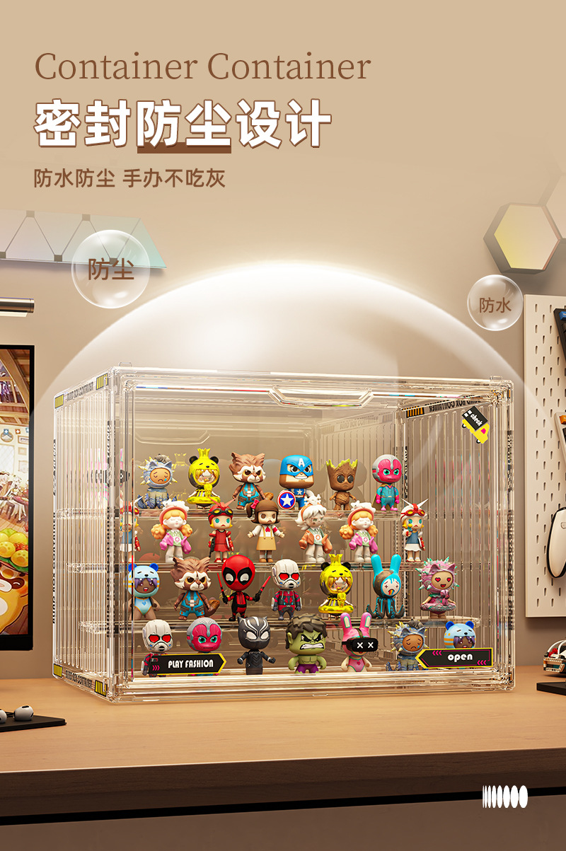 盲盒手办亚克力展示柜防尘泡泡玛特乐高积木展示架收纳塑料收纳盒详情3