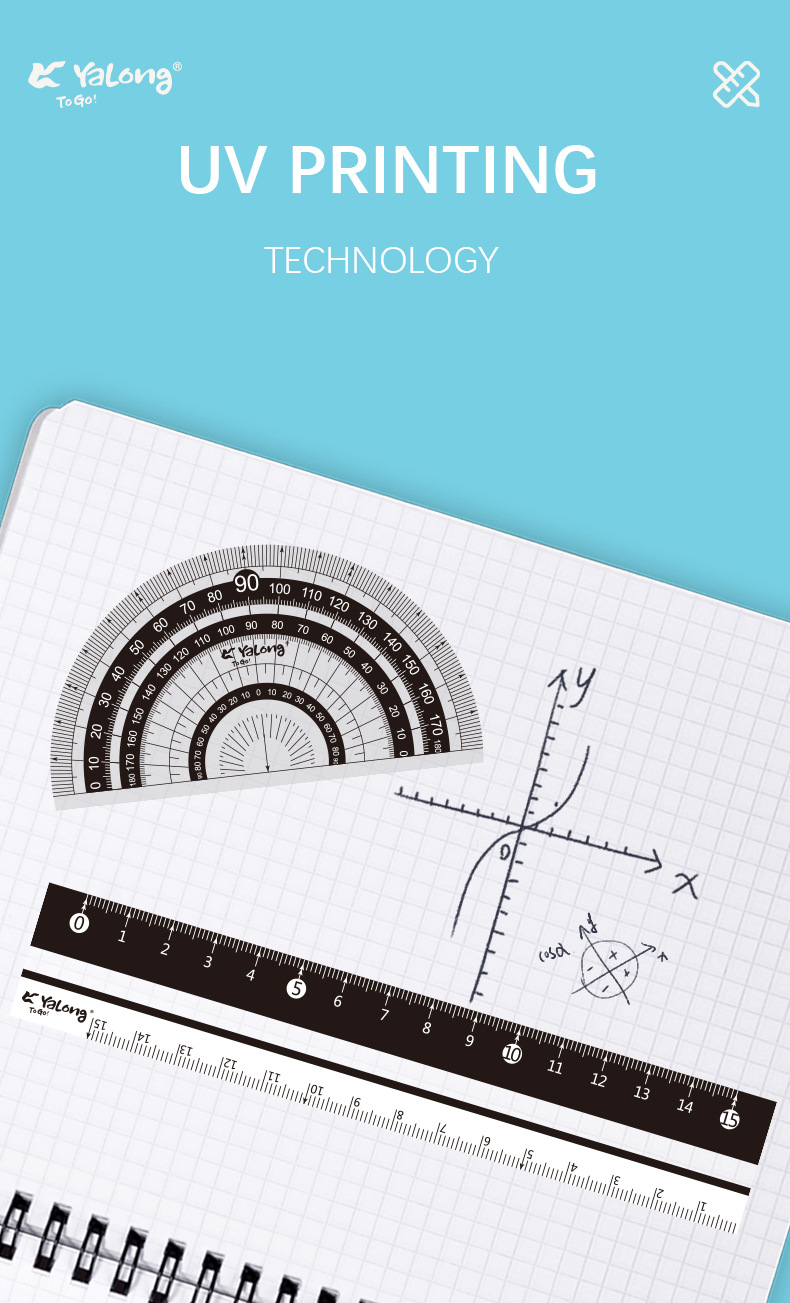 Yalong Cross-border Wholesale PC resin plastic rulers, student school supplies, geometric rulers, ruler sets, protractors pic 4
