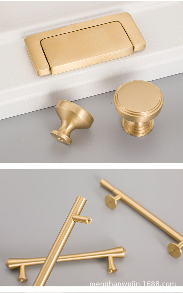 2022新款厂家直供现代简约黄铜门把手橱柜鞋柜衣柜柜门金色铜拉手详情18