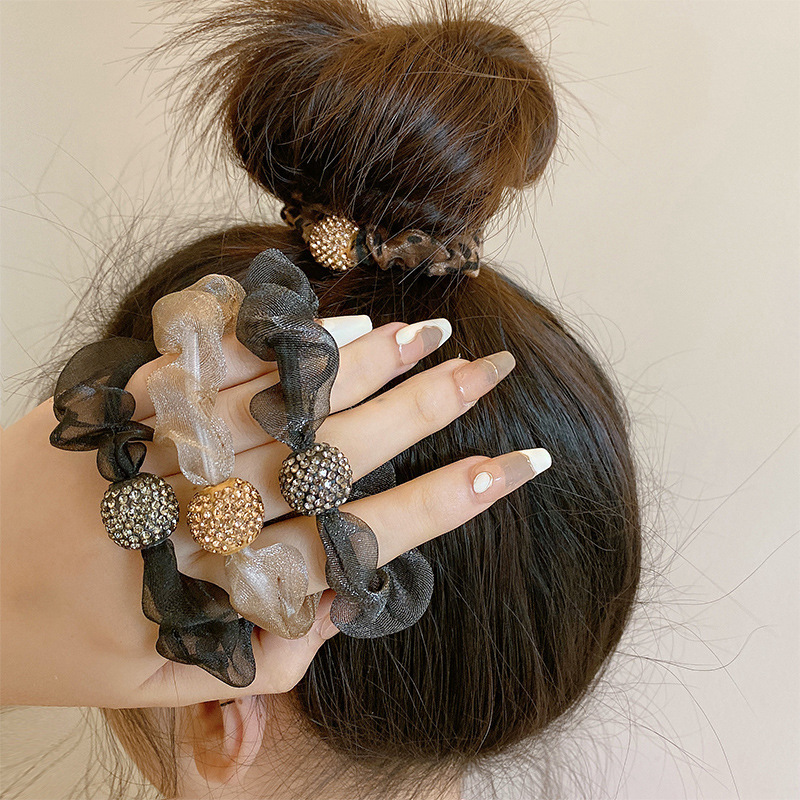 Mesh hair ties, high-elasticity leopard print hair ties, elegant and good-looking, organza hair bands, hair accessories, and hair tie accessories wholesale pic 1