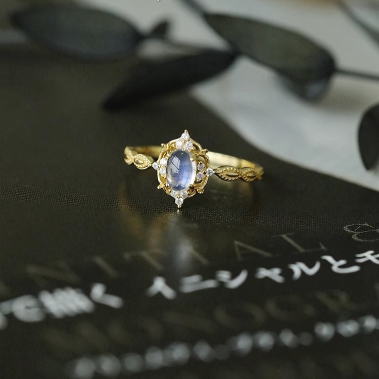 Moonstone plain ring for women, light luxury, niche and high-end feel, adjustable index finger ring, unique retro style open ring pic 2