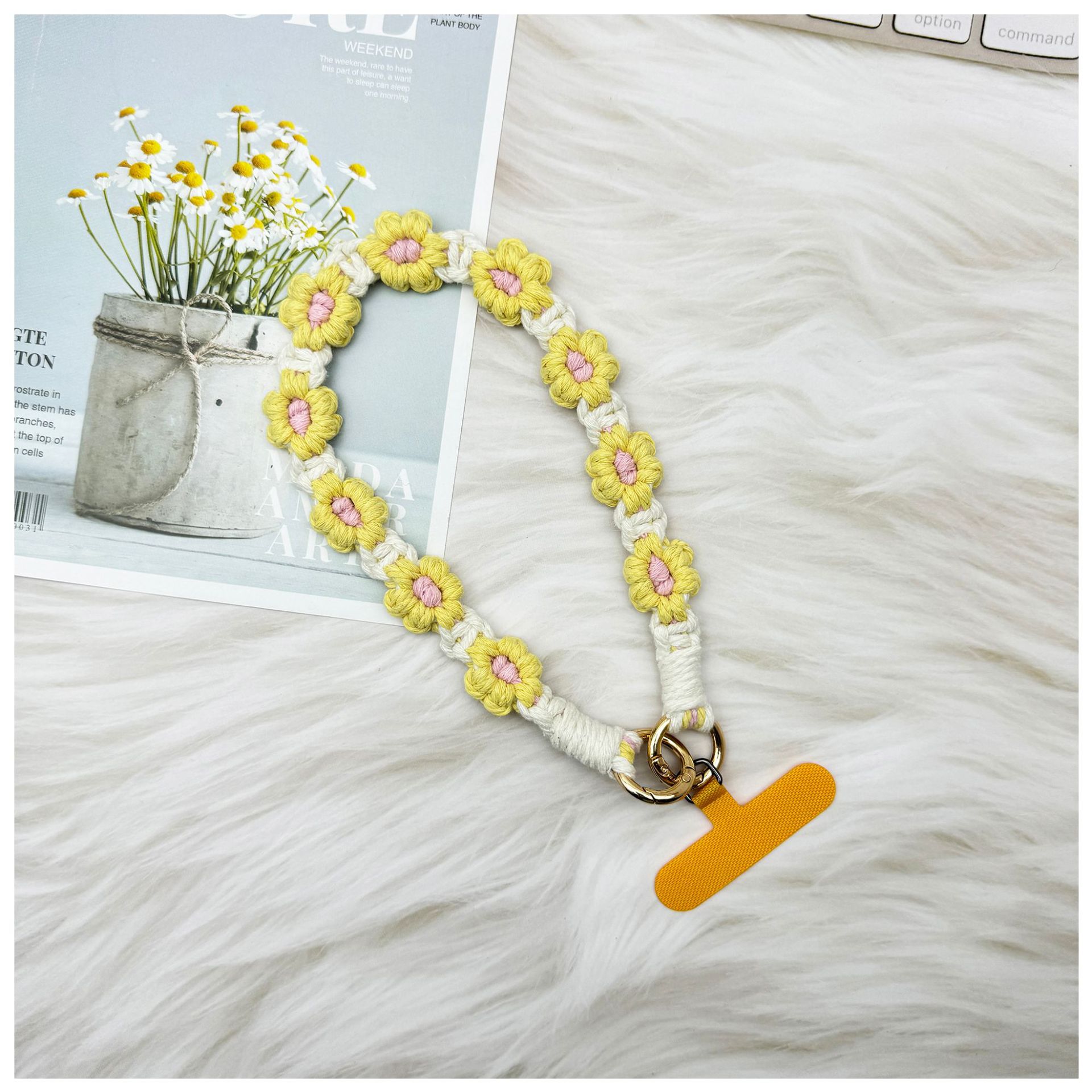 ins欧式手机挂件编织手机链小雏菊花朵编绳钥匙扣包包创意礼物女详情28