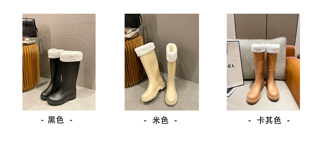 跨境时尚高筒雨鞋女保暖厚底韩版百搭防水靴外穿防滑厨房胶鞋女士详情4