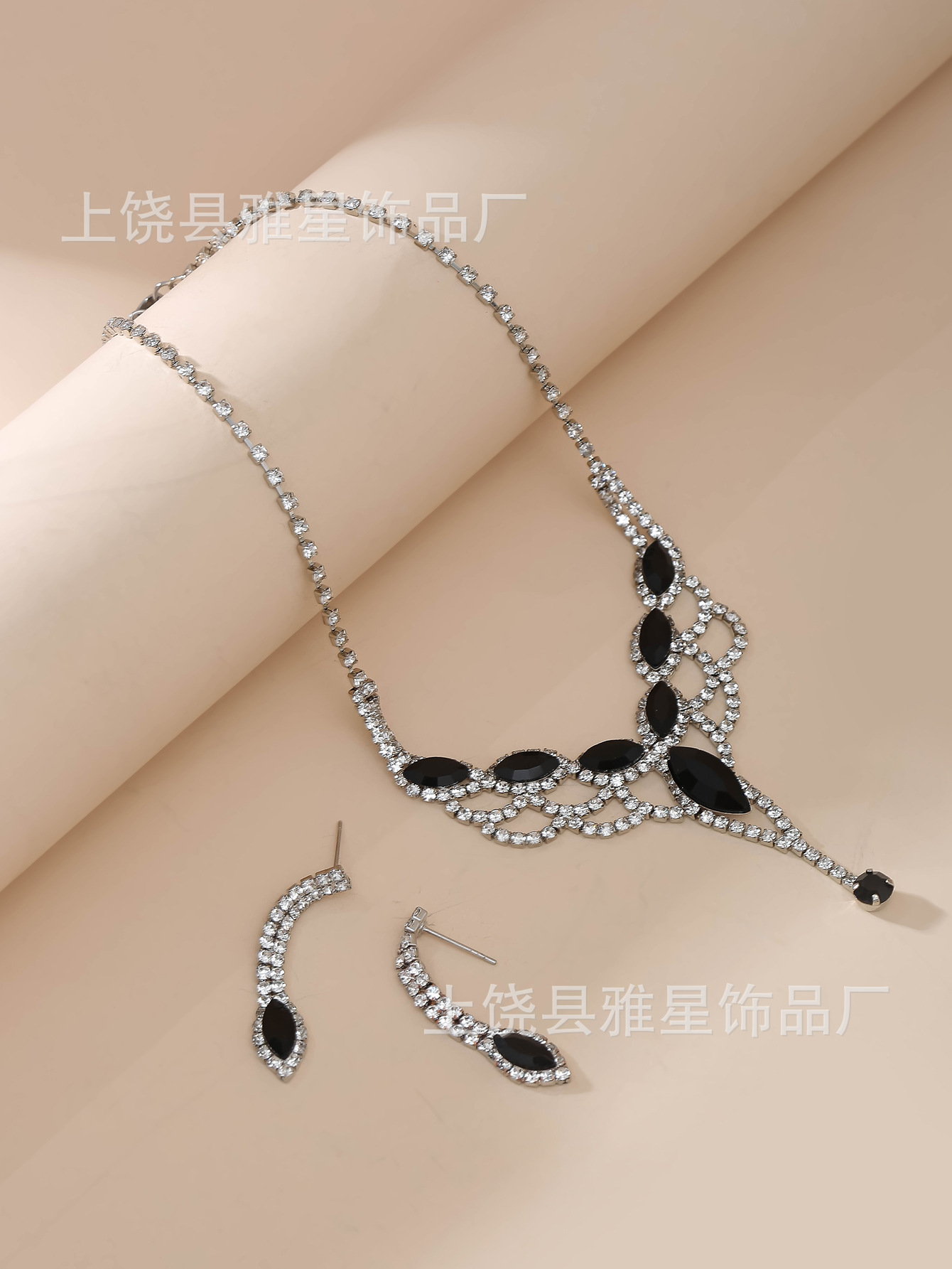 Europa y américa ins gota de agua conjunto de joyería personalidad moda color strass collar pendientes conjunto de novia accesorios pic 2