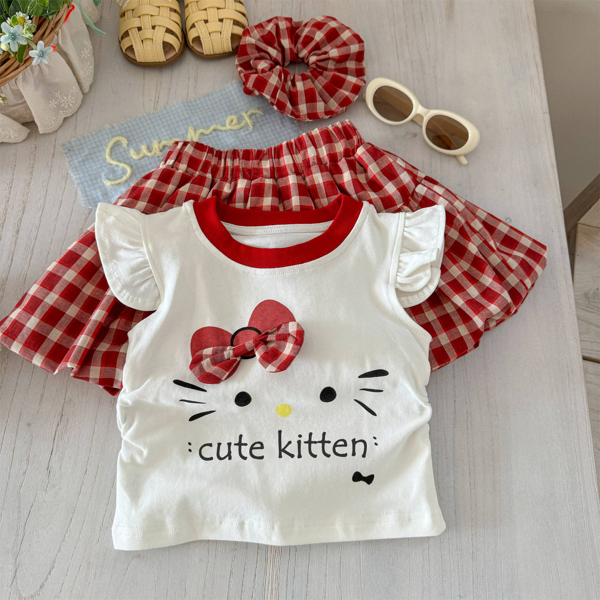 夏季新款女童T恤可爱飞袖立体蝴蝶结洋气甜美上衣洋气超萌花苞裙详情5