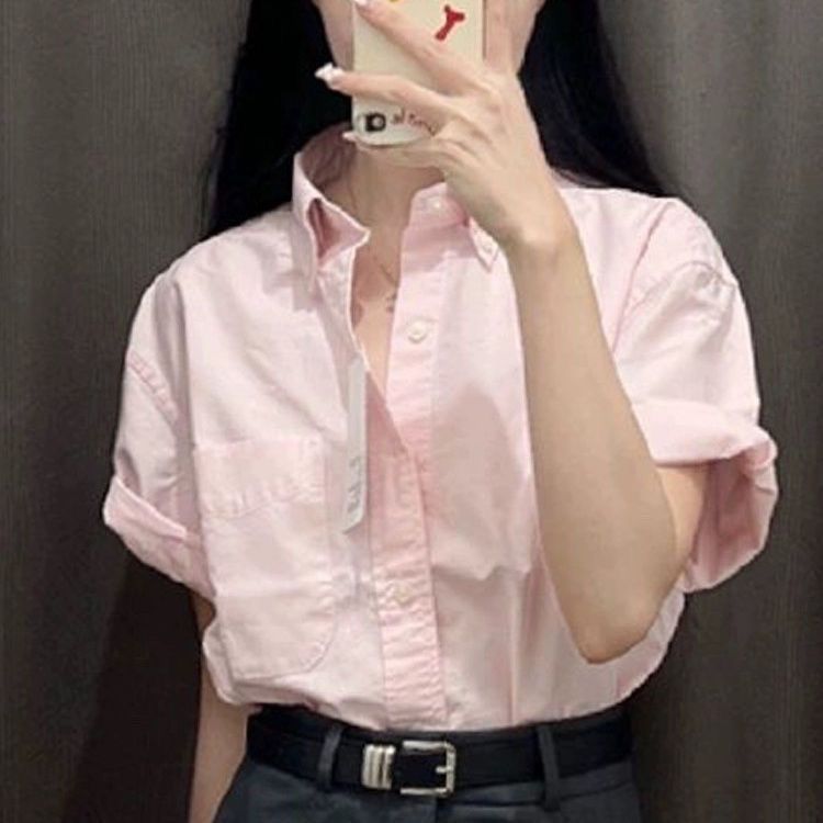 2024新款纯棉短袖衬衫设计夏季感小众宽松法式高级上衣女衬衣潮流详情4