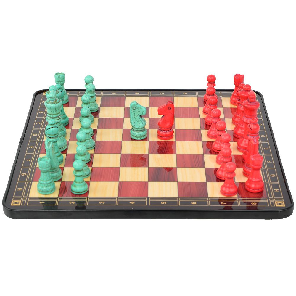 彩色石头棋子搭配高光亮面漆艺棋盘桌游国际象棋游戏玩具棋33CM详情3