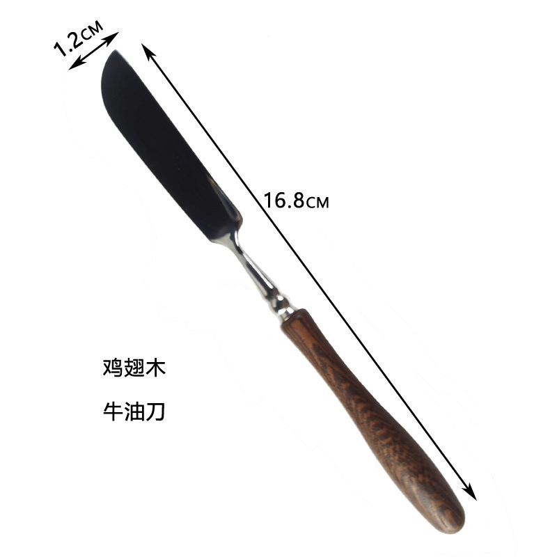 酒店牛排甜品牛排刀叉勺套装轻奢不锈钢鸡翅木花梨木304餐具批发详情5