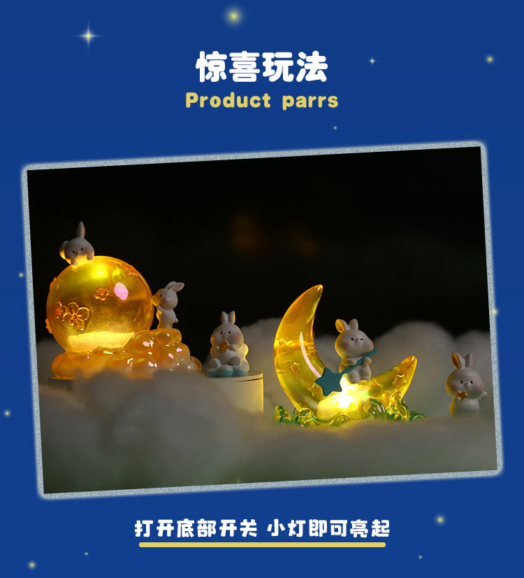 Moon Rabbit Dream Small Lamp Ornament, creative design for home living room desktop, resin handicraft gift, gift ornament pic 7