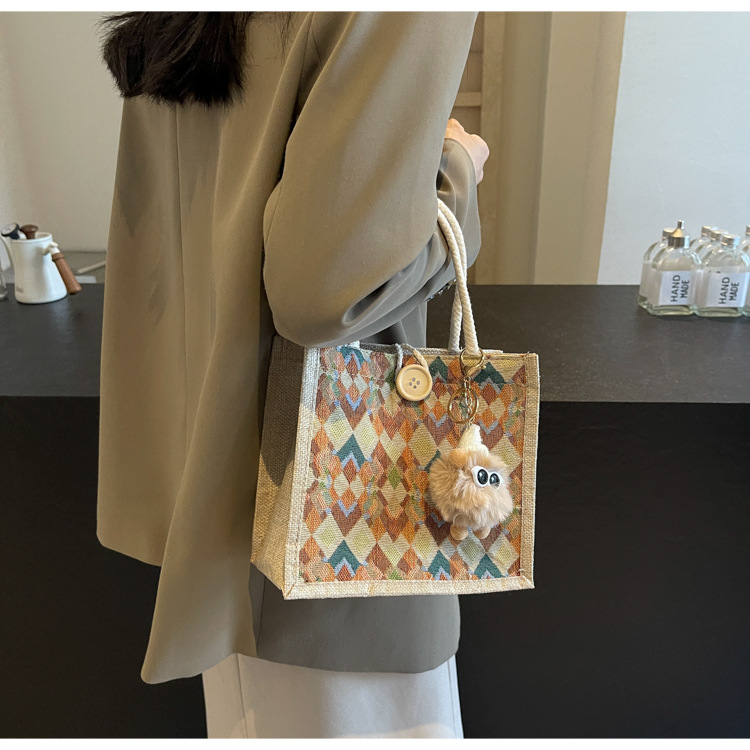 小众高级感防水麻布手提包秋冬季新款伴手礼袋现货批发手拎小挎包详情22