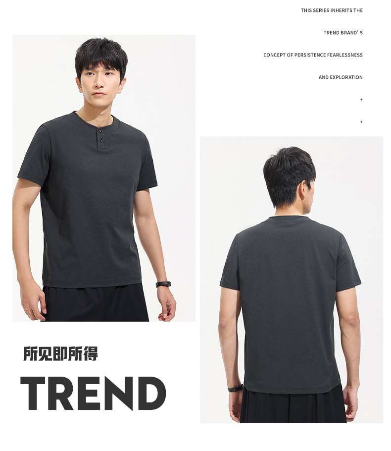 A new short-sleeved T-shirt for men in summer, featuring a trendy American style with a button-down collar and a cool, breathable feel. It is a sporty and casual top for young people pic 28