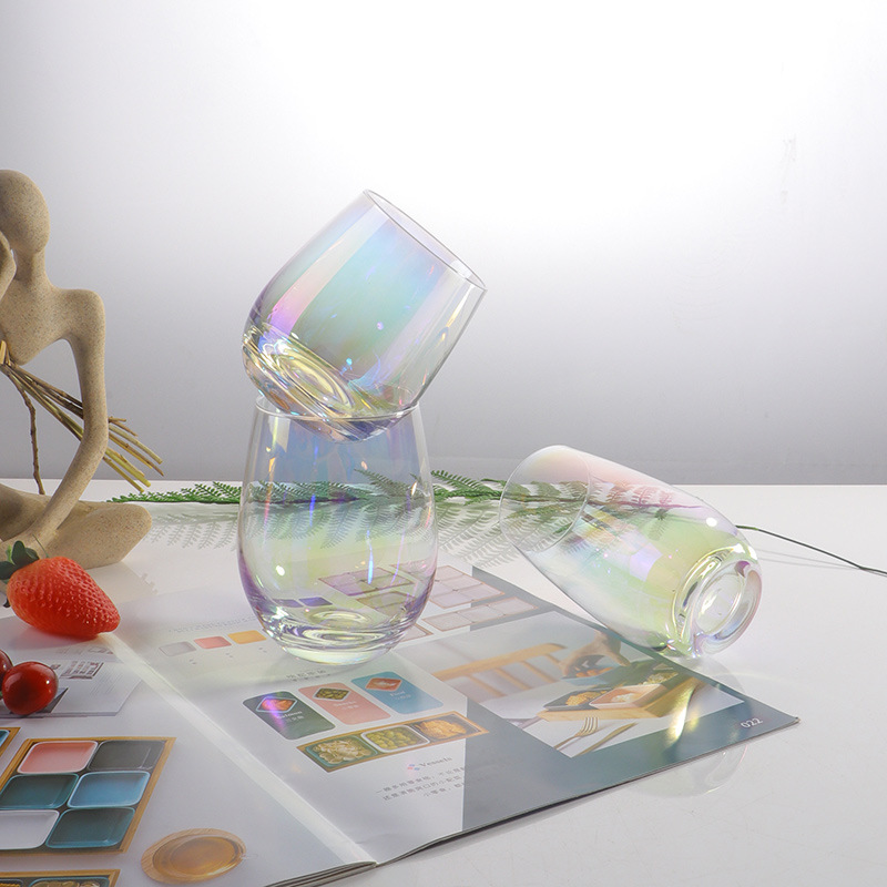 跨境电镀七彩蛋形玻璃杯牛奶果汁杯喝水杯子团队酒店用品水杯Logo详情6