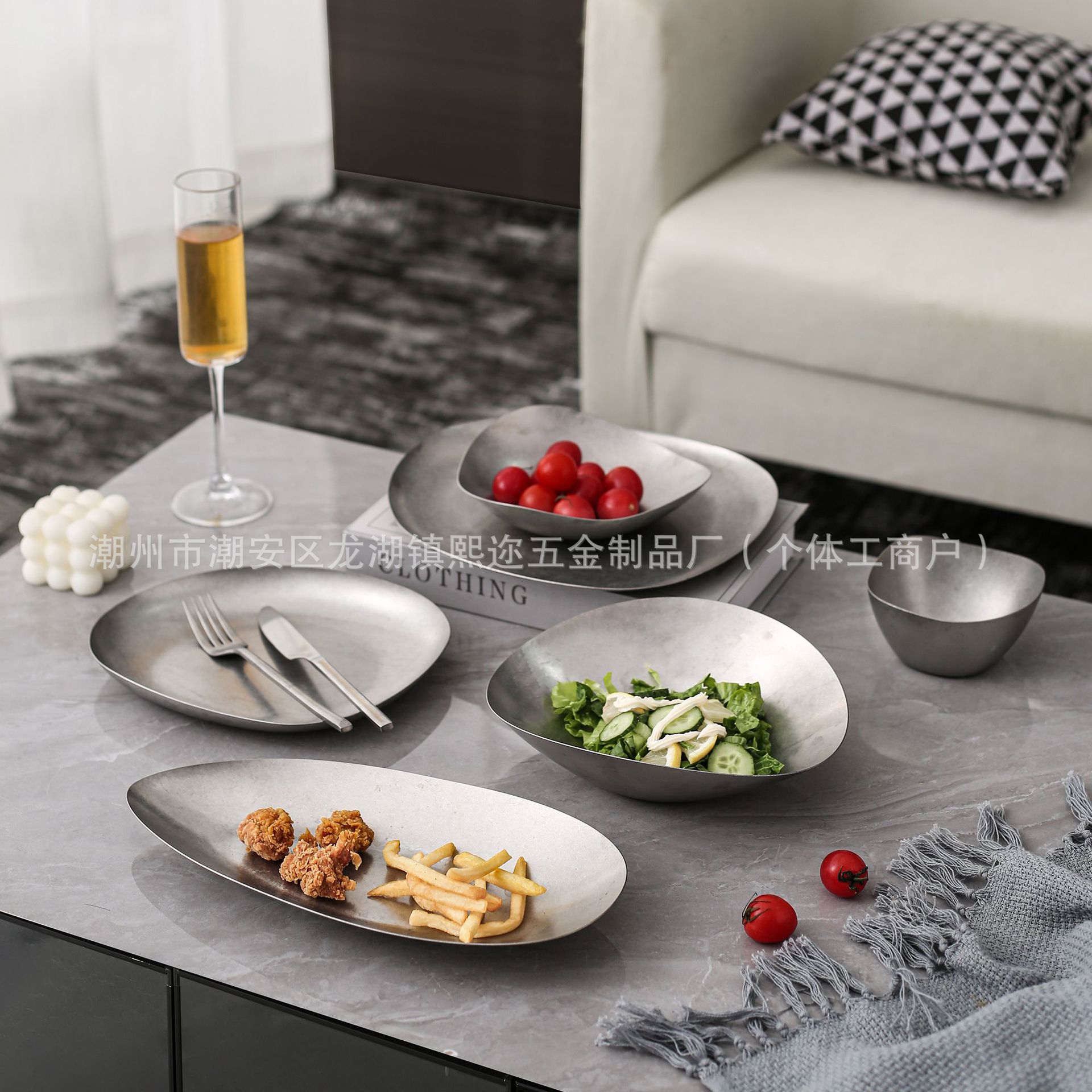 复古304不锈钢餐具 日韩做旧碗水杯骨碟深餐盘筷子长方盘烤肉火锅详情5