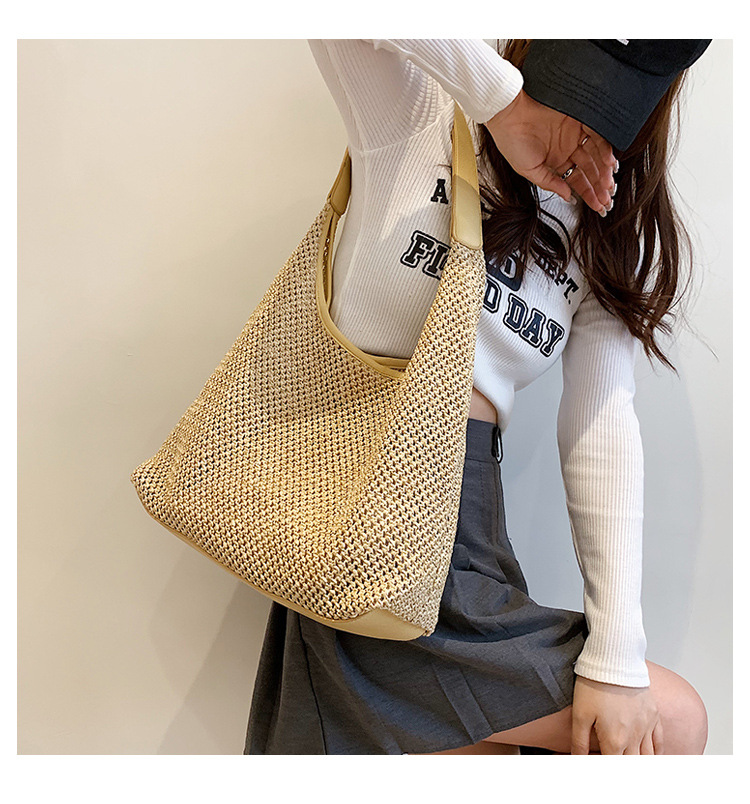 新款ins复古草编托特包单肩大包包女士休闲大容量夏天度假沙滩包详情24