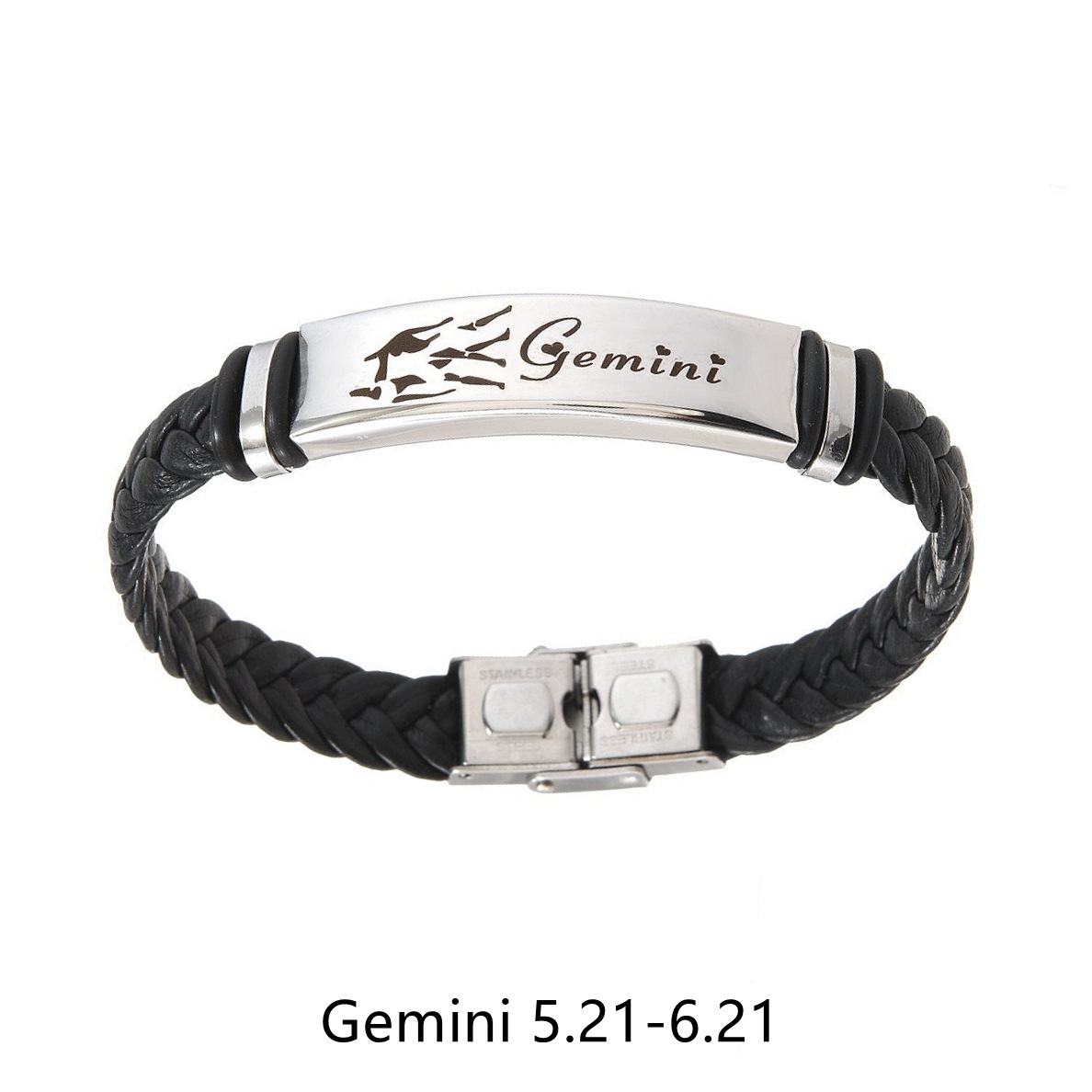 TEMU European and American cross-border personalized 12 zodiac leather woven stainless steel bracelet, elegant black accessory bracelet pic 11