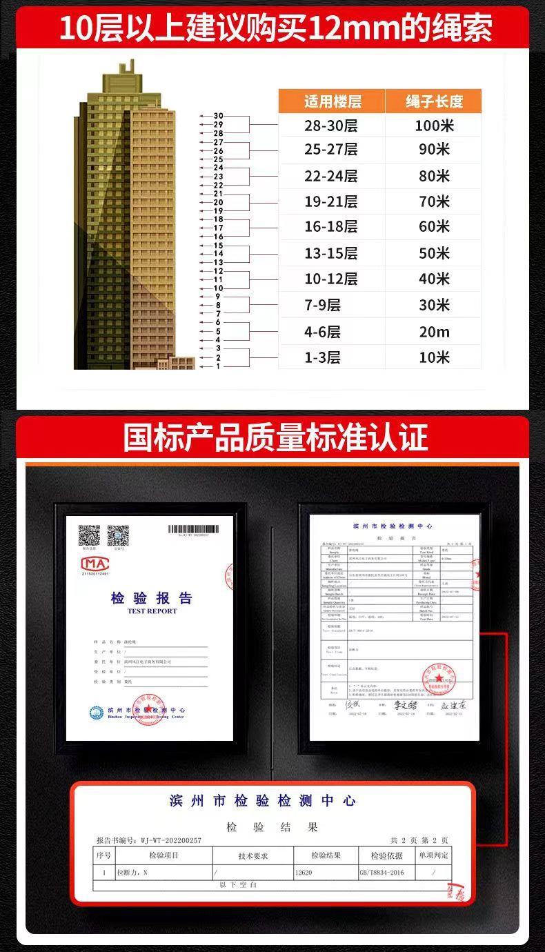 家用高楼应急救生绳套装钢丝芯消防救援绳地震应急安全绳下降神奇详情10