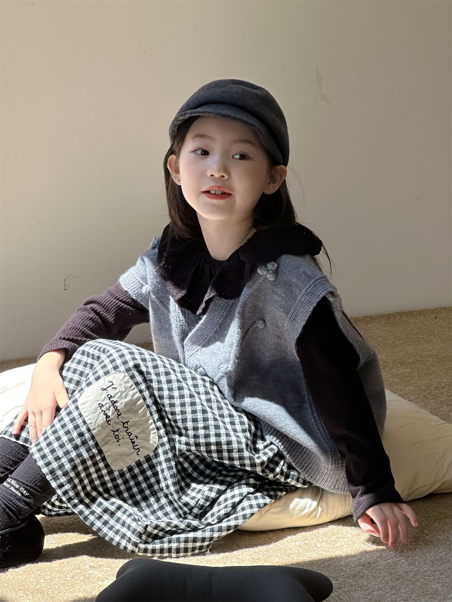 花与寻童装女童韩系穿搭洋气格子裙2024秋季新款百搭中长款半身裙详情25