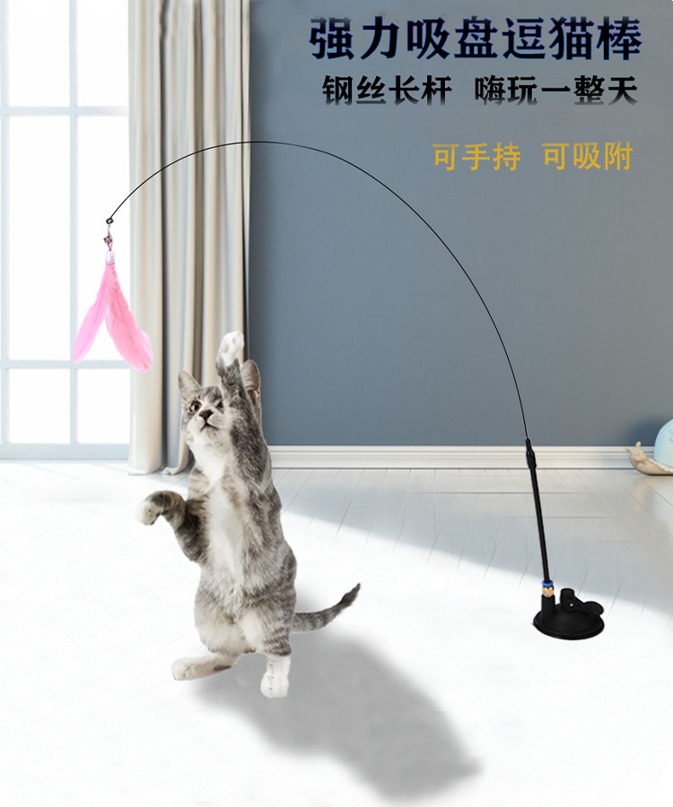 强力吸盘逗猫棒钢丝长杆羽毛猫玩具自嗨解闷耐咬逗猫神器宠物玩具详情1