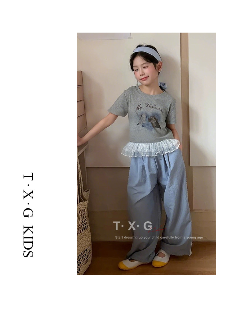 [en stock] korean style niños verano 2026 nueva chica encaje encaje manga corta camiseta chaleco casual casual pic 10