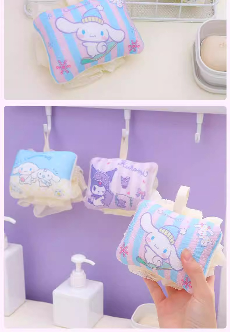 正版授权凯蒂猫浴球柔软起泡沐浴花搓澡搓背女三丽鸥可爱儿童浴擦详情12