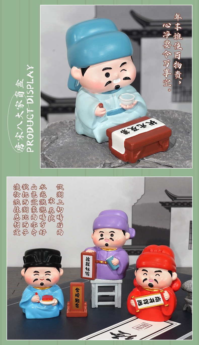 创意新品唐宋八大家盲盒学生惊喜小盲盒树脂摆件卡通公仔工厂批发详情7