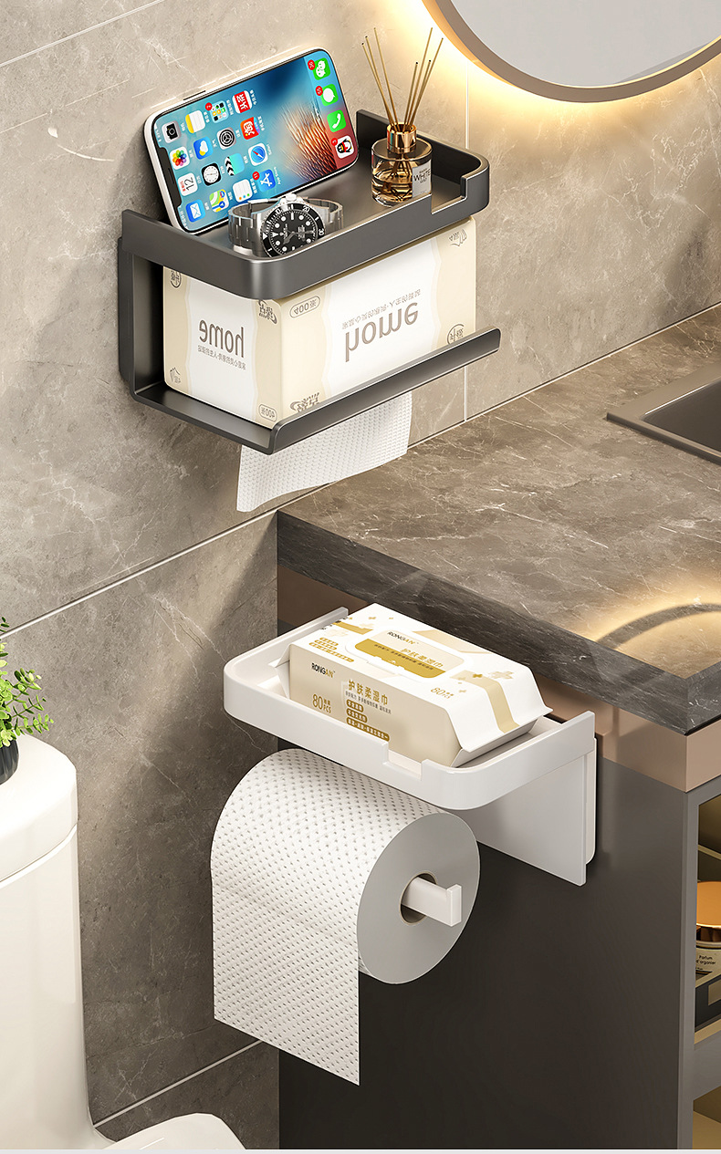 Tissue box, wall-mounted toilet tissue box without perforation, household kitchen and bathroom face towel storage box, tissue rack pic 20