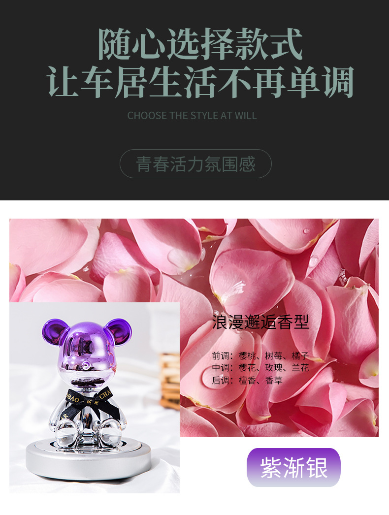 Diamond-encrusted electroplated shaking bear car perfume ornament, diamond-encrusted violent bear car solid aroma diffuser interior decoration pic 10