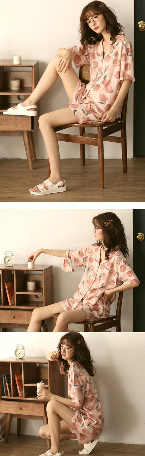 ins Fresh pajama women Summer short sleeves and shorts Korean cardigan plus-size Korean Japanese-style home wear two-piece set pic 14
