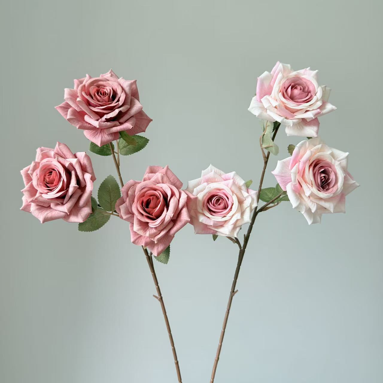 3头卡布奇诺玫瑰花仿真花摩卡油画复古玫瑰花婚庆插花家居装饰花详情8