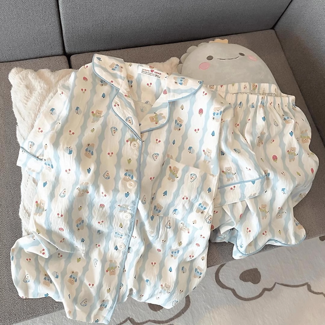 Pajama Women Summer Cloud Cotton 2024 New Style sweet and cute cardigan casual short-sleeved and short-shorts home wear set pic 6