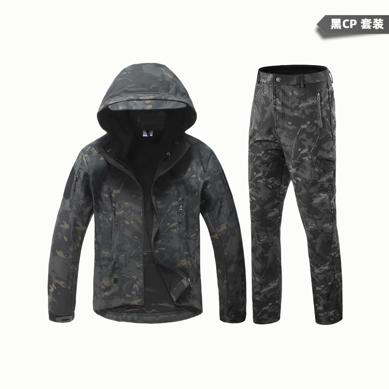 Yitu Tactical Sports Shark Skin Waterproof Soft Shell Down Jacket and Pants Alpha Green Warm Fleece Camouflage Down Jacket Set pic 19