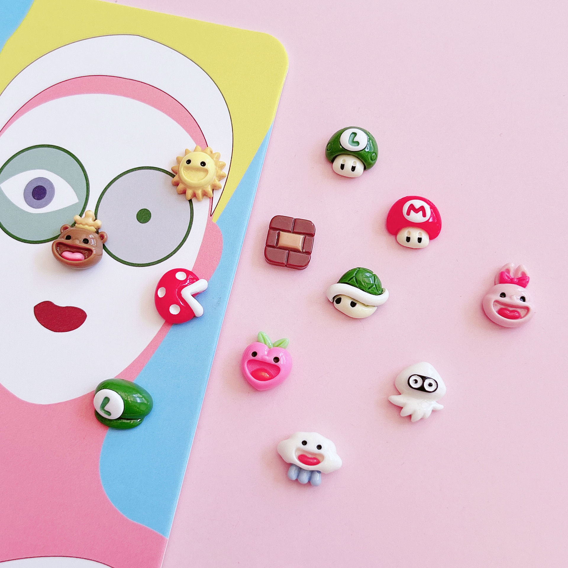Boutique mini juegos dibujos animados bonecos resina accesorios accesorios diy mano horquillas materiales parches accesorios pic 12