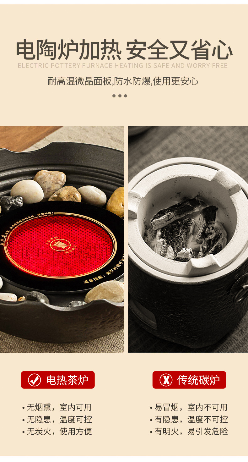A complete set of electric ceramic stove for indoor household tea brewing, a set of flower tea sets, a glass teapot with hair pic 4